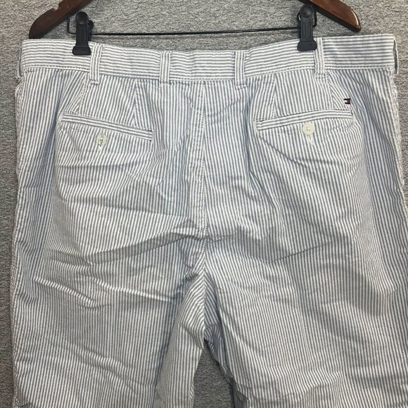 Tommy Hilfiger Chino Shorts Men Sz 38 White Blue Striped Mid Rise Casual Cotton - Picture 10 of 11